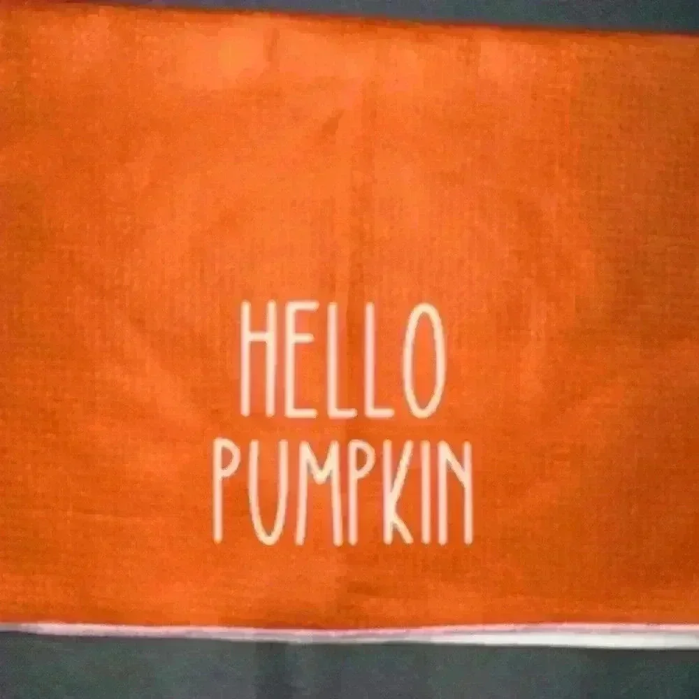 NEW! Hello Pumpkin Fall Kitchen Towels Set Bright Orange & White 16in x 24in